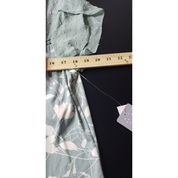 Daniel Rainn Blouse Top L Green White Floral Boho Tassel Tie Dainty Feminine - Picture 9 of 10